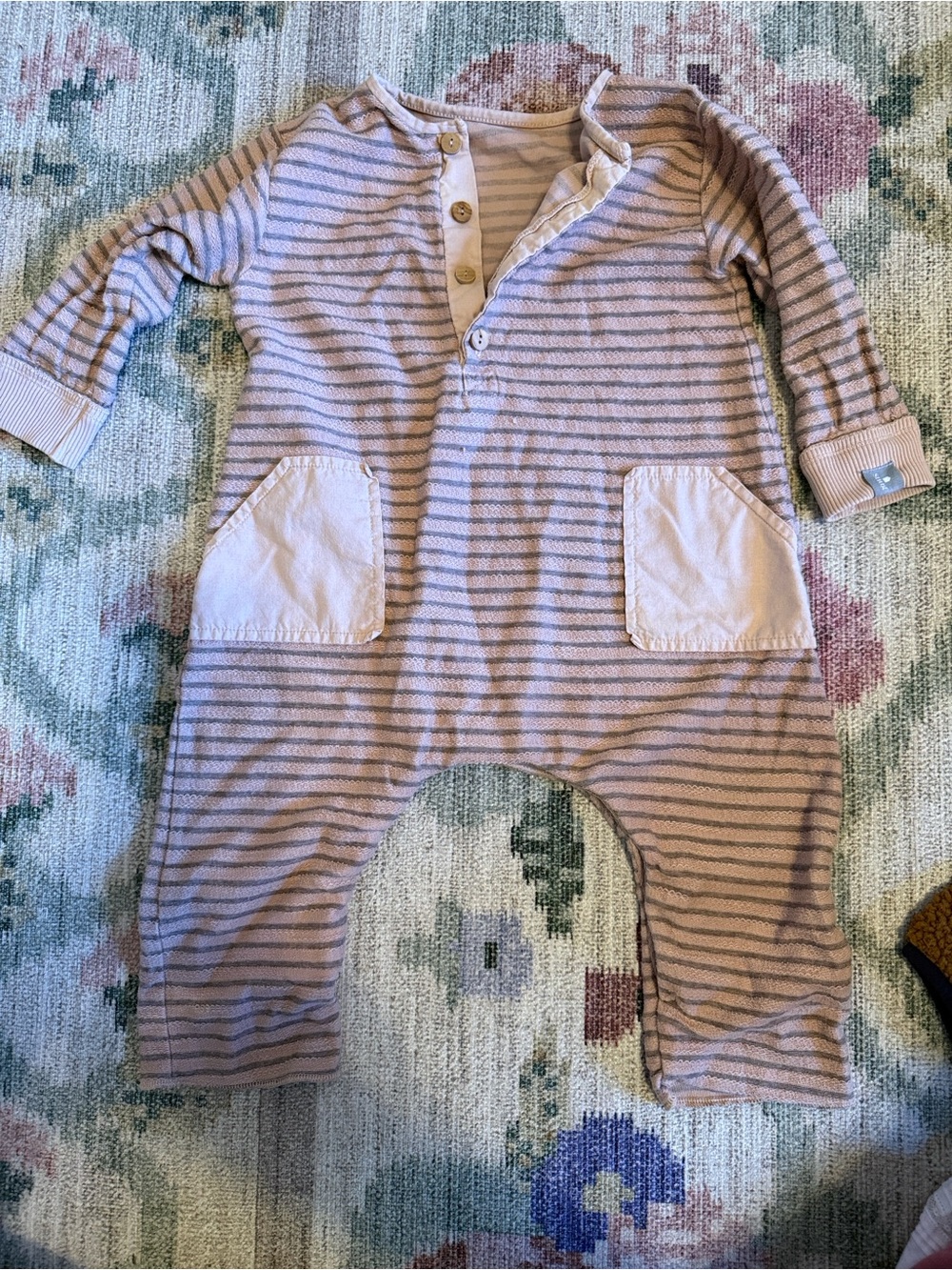 Striped Pink Kids One-Piece Romper with Front Pockets